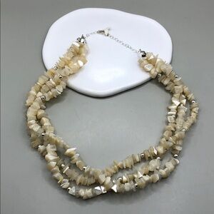 Triple strand layered MOP mother of pearl sterling silver 925 necklace NEW.
